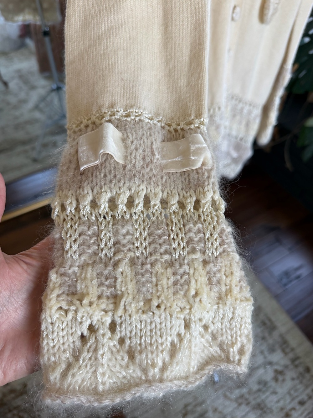 Nanette Lepore Cream Crochet-Trim Long Cardigan Medium NWT - Picture 6 of 7